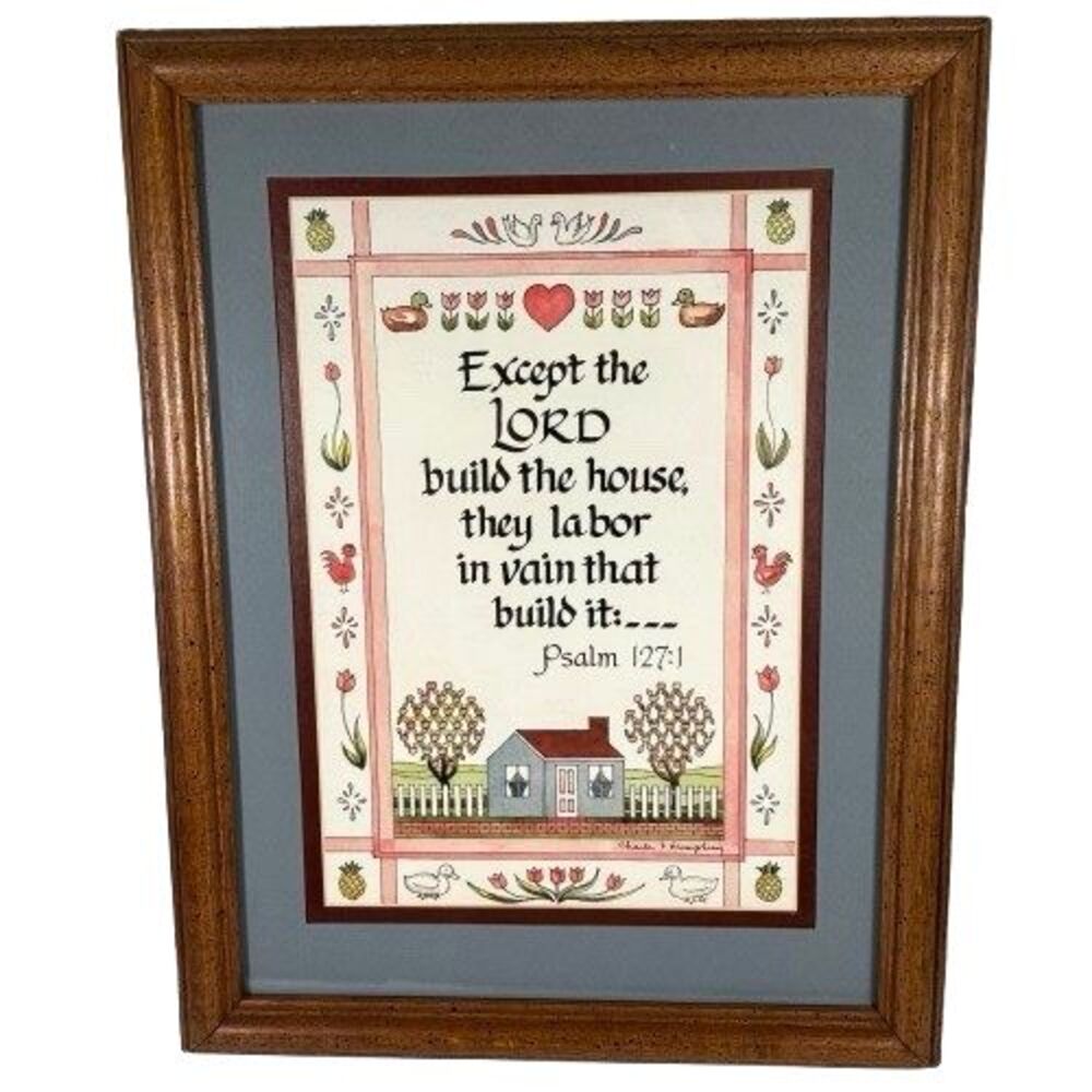 Home Interiors Charles Humphrey Signed Framed Print Psalm 127:1 Scripture Verse